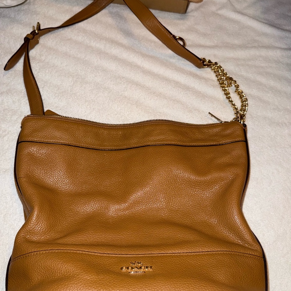 Coach Caramel Leather Shoulder Bag with Gold Chain